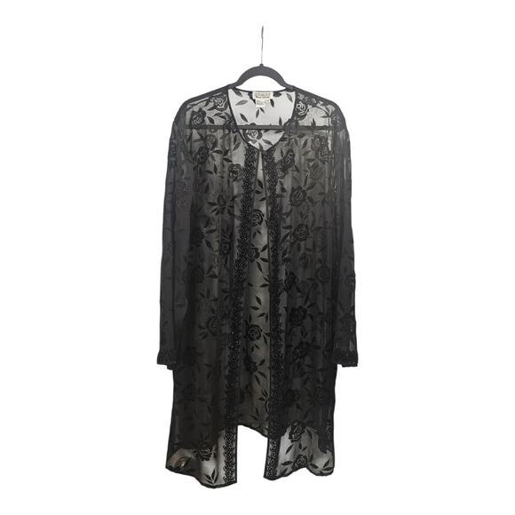 Due Per Due Womens 22W KIMONO Duster Black Velvet Burnout Sheer Floral Beaded - Picture 1 of 9
